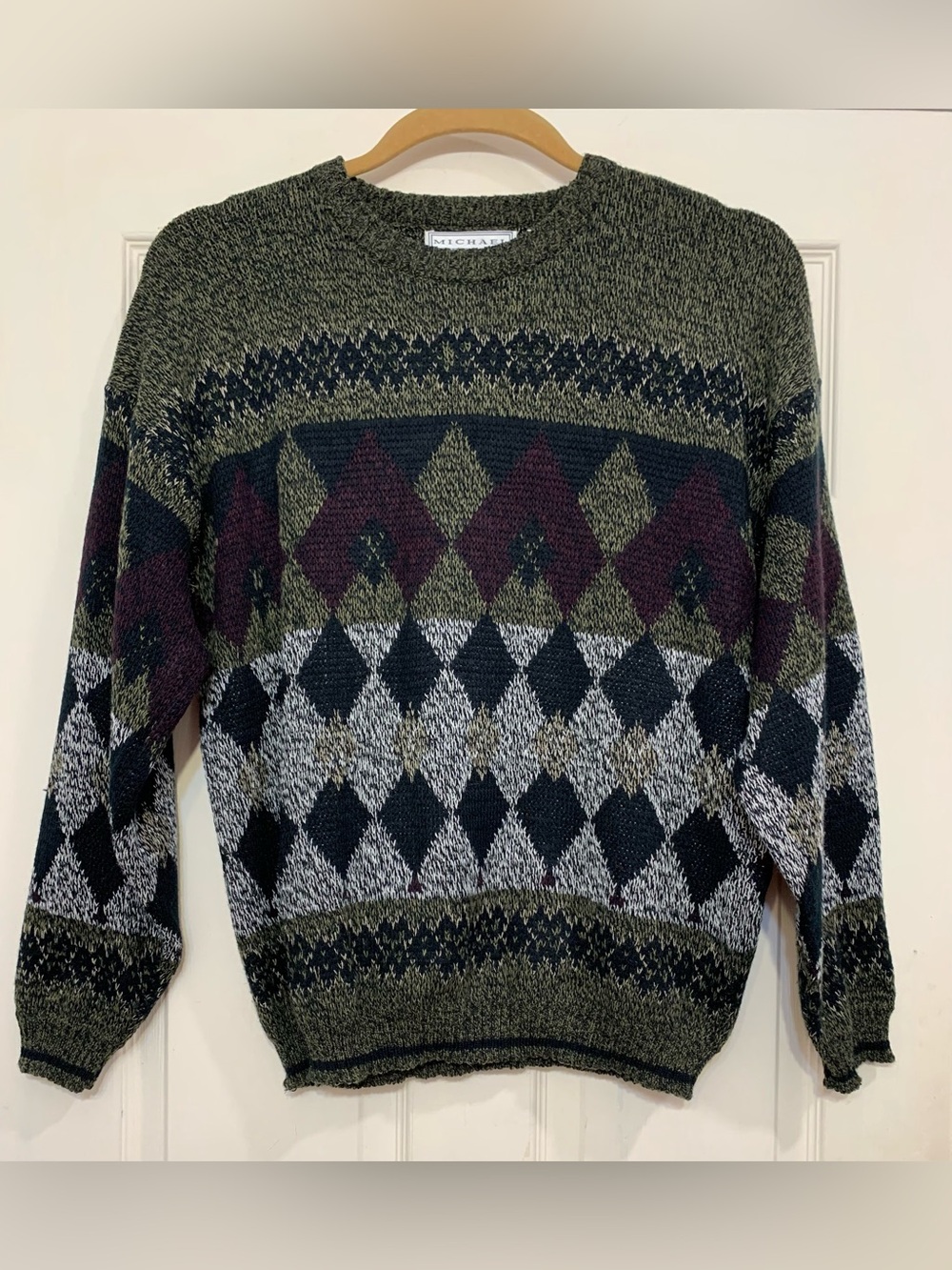 Michael Gerald Men's Crewneck Argyle Black Brown XL Sweater.          3943Z